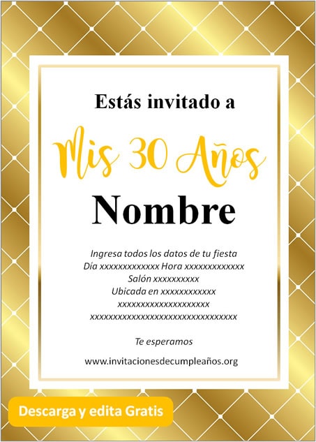 Plantilla de Invitación de Cumpleaños Número 30